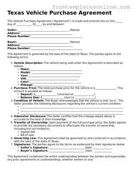 Valid  Vehicle Purchase Agreement Form for Texas