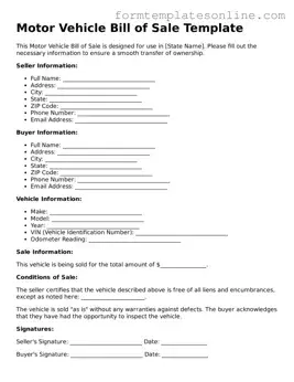 Attorney-Approved Motor Vehicle Bill of Sale Template
