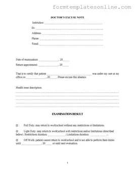Doctors Excuse Note PDF Form