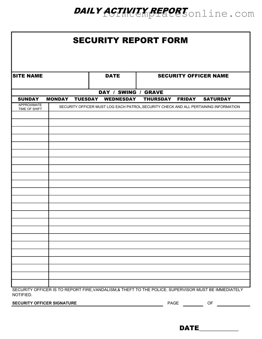 Security Guard Daily Report Sample PDF Form
