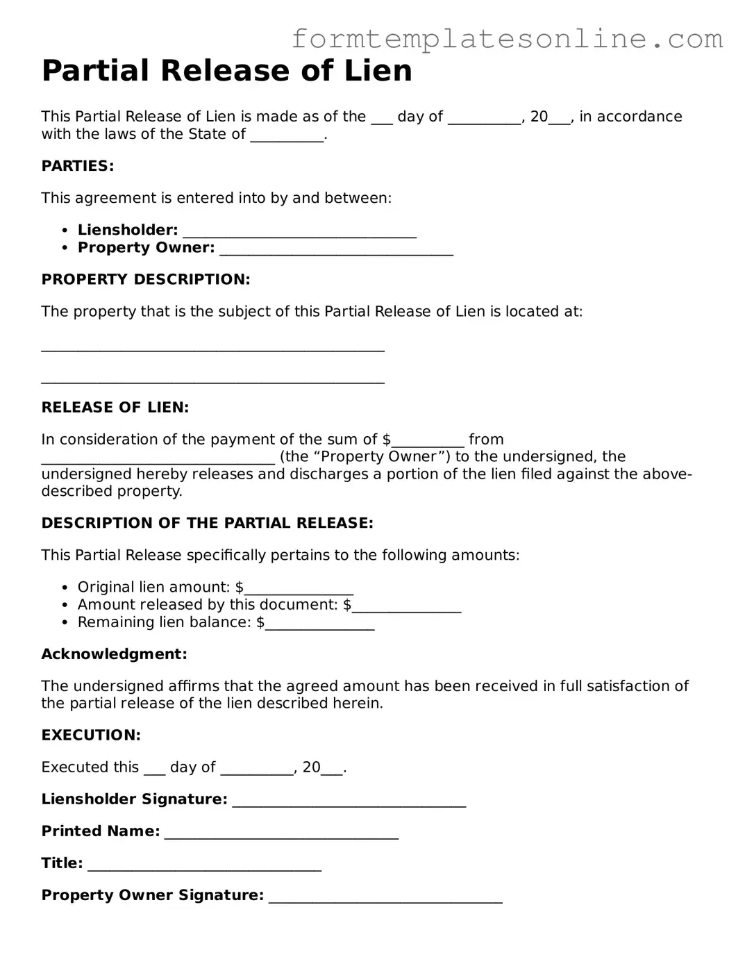 Attorney-Approved Partial Release of Lien Template
