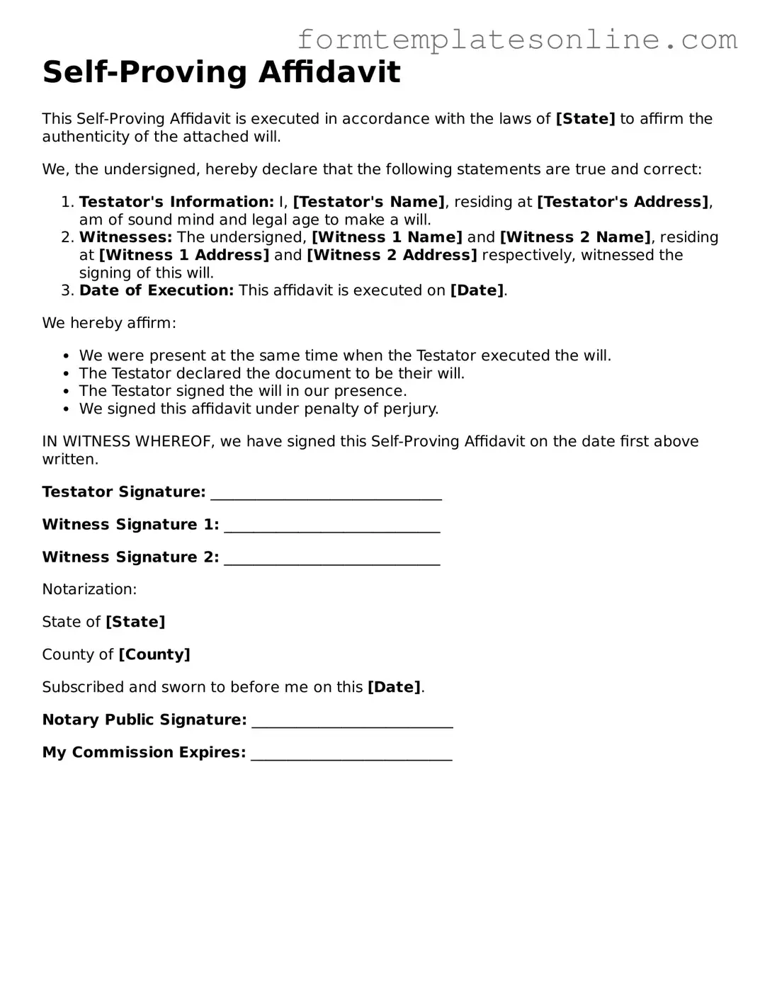 Attorney-Approved Self-Proving Affidavit Template