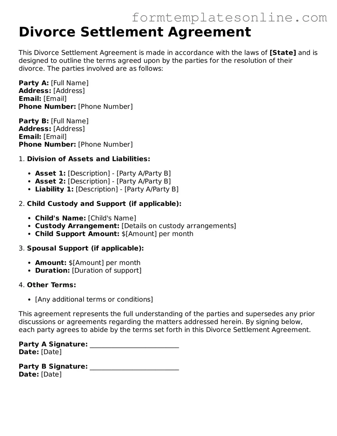 Attorney-Approved Divorce Settlement Agreement Template