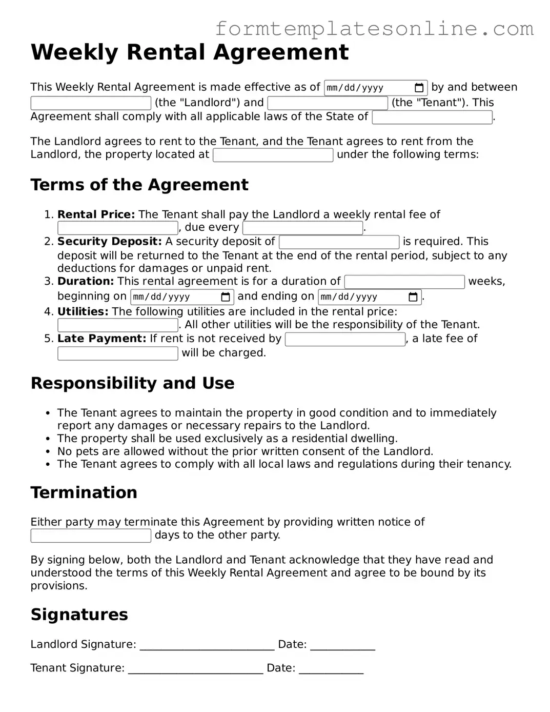 Attorney-Approved Weekly Rental Agreement Template