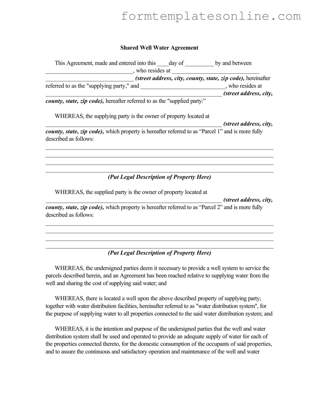 Shared Well Agreement PDF Form