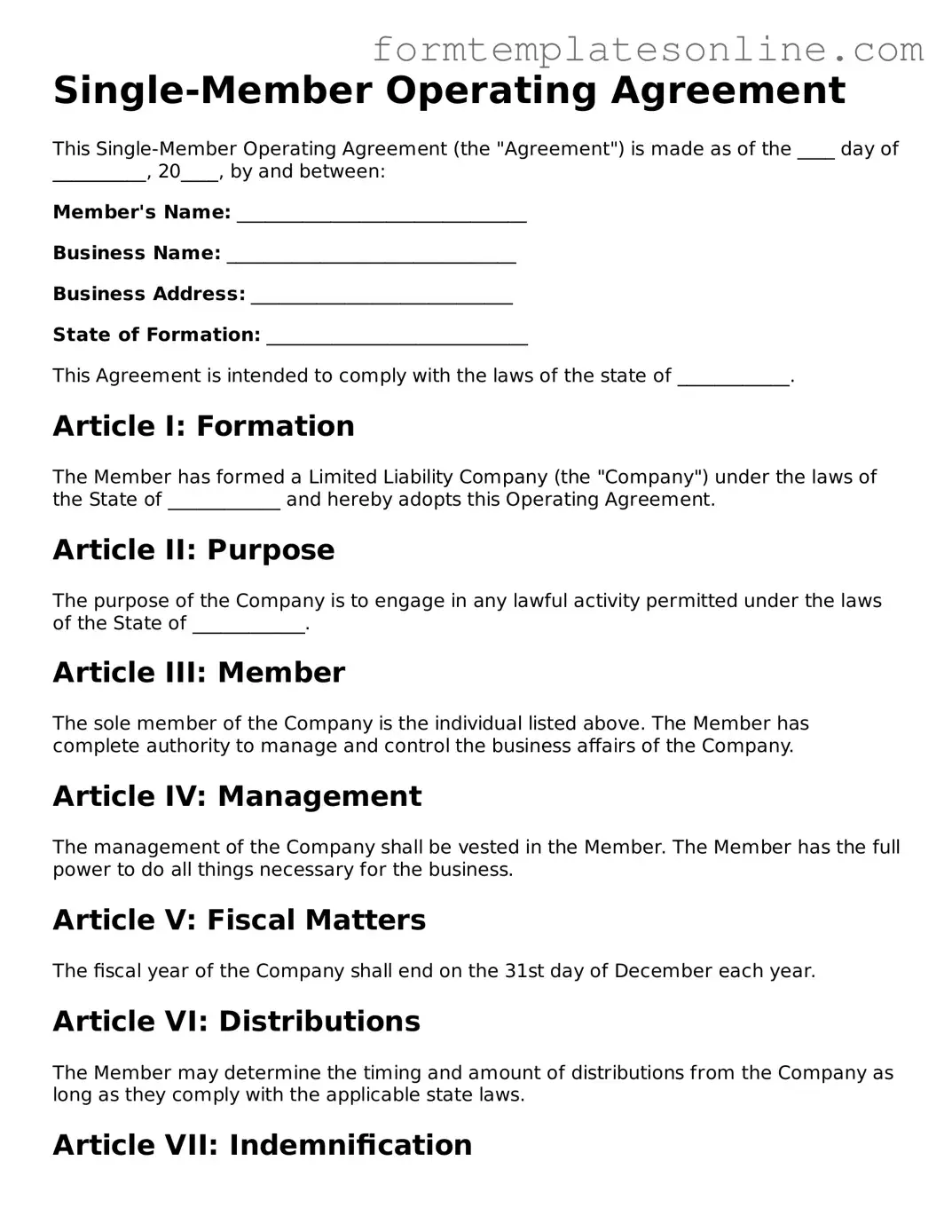 Attorney-Approved Single-Member Operating Agreement Template