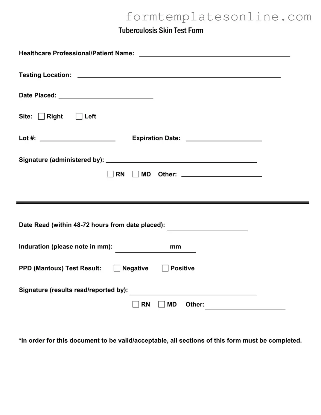 Tb Test PDF Form