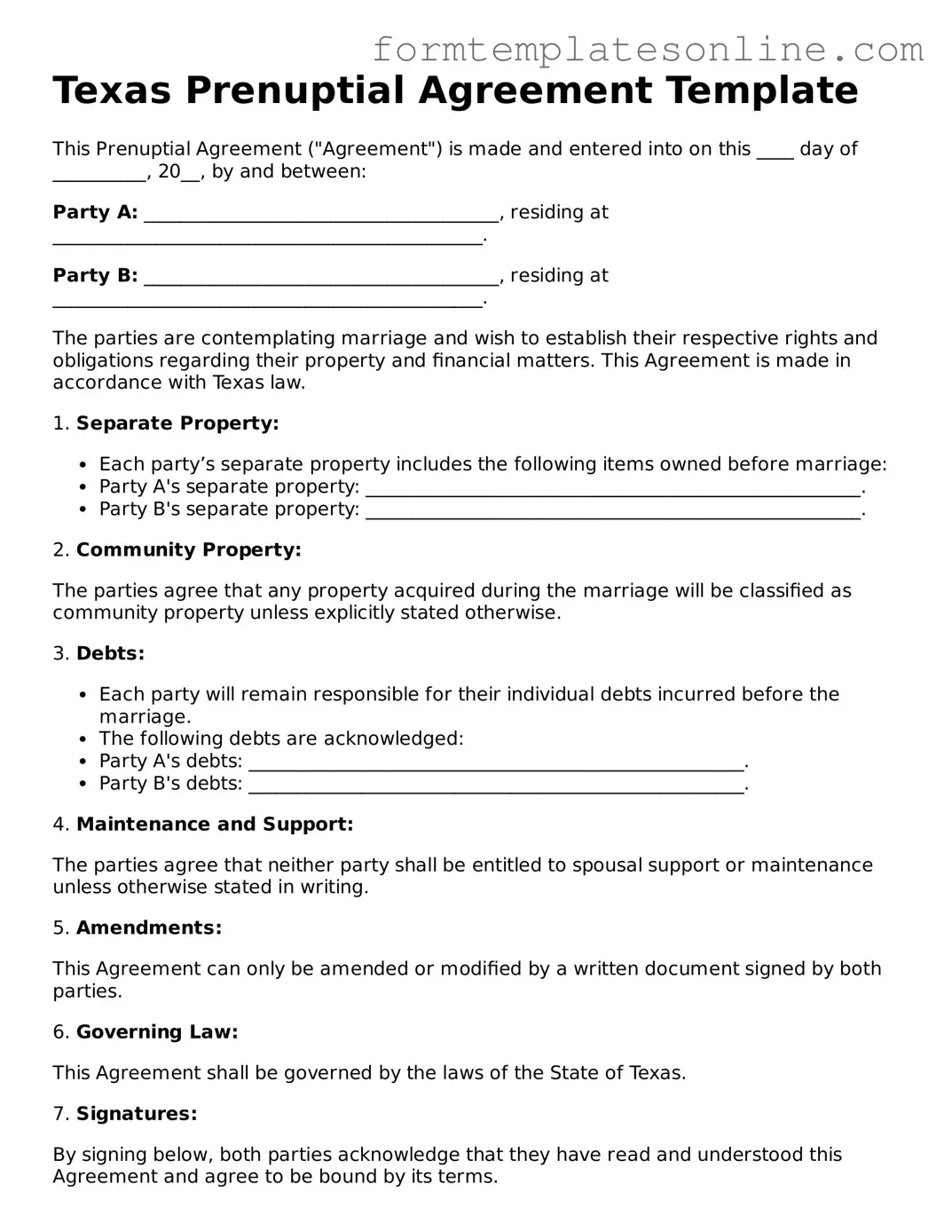 Valid  Prenuptial Agreement Form for Texas