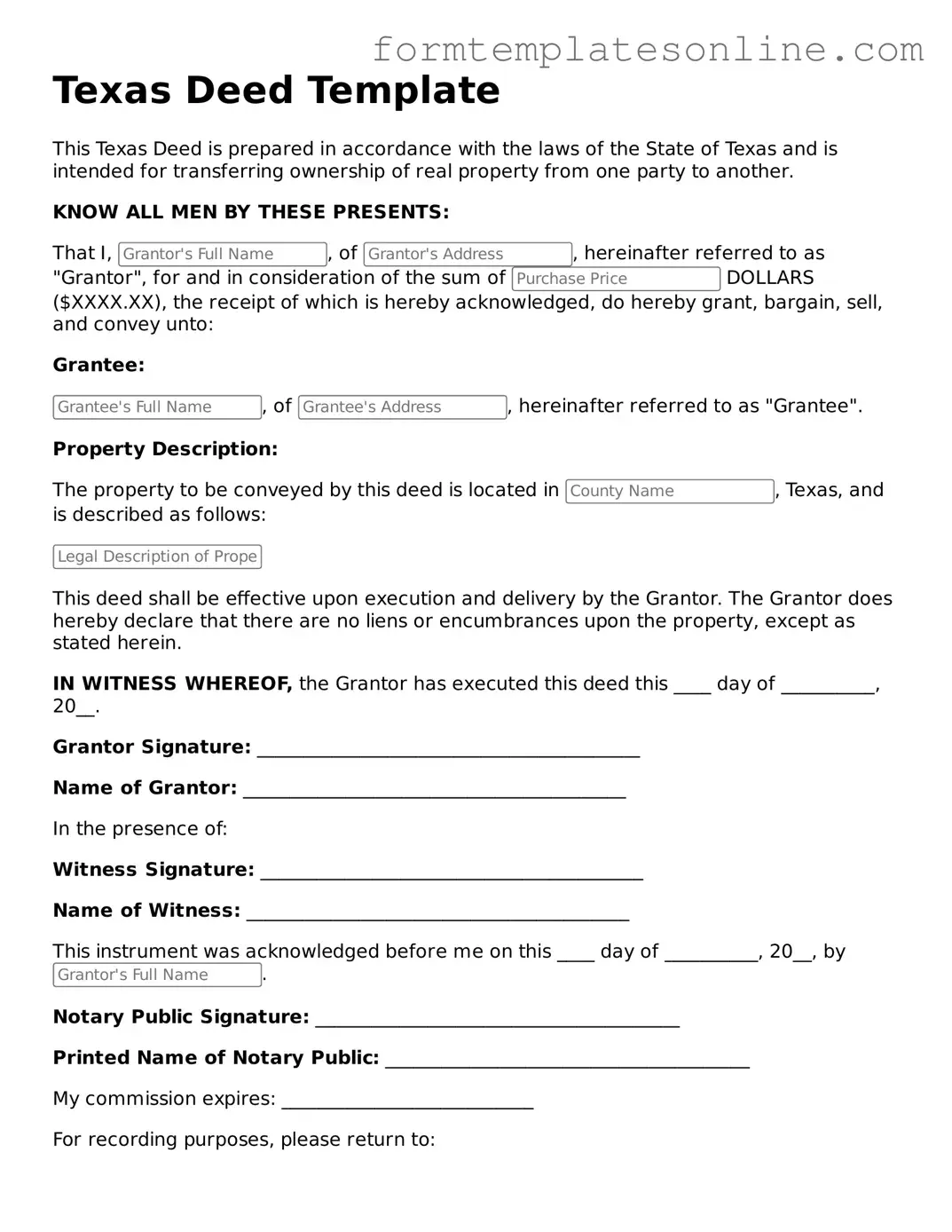 Valid  Deed Form for Texas