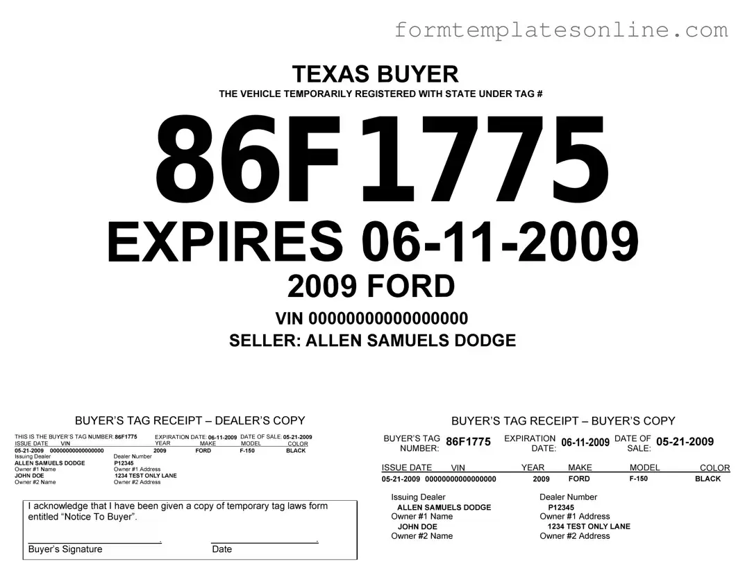 Texas Temporary Tag PDF Form