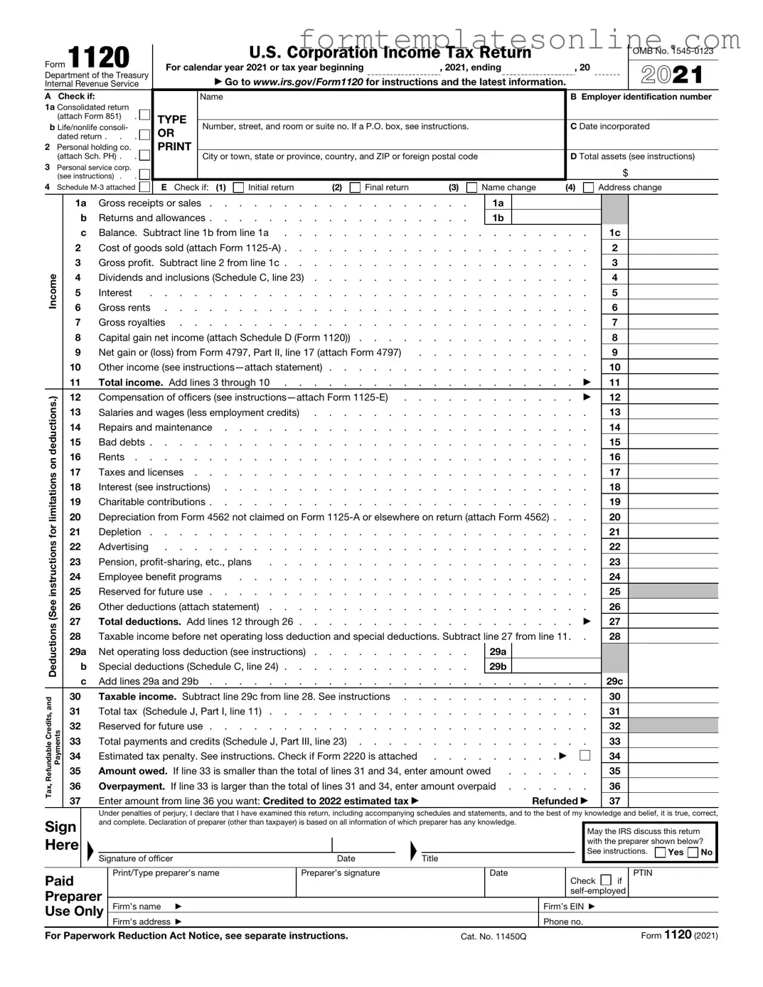 IRS 1120 PDF Form