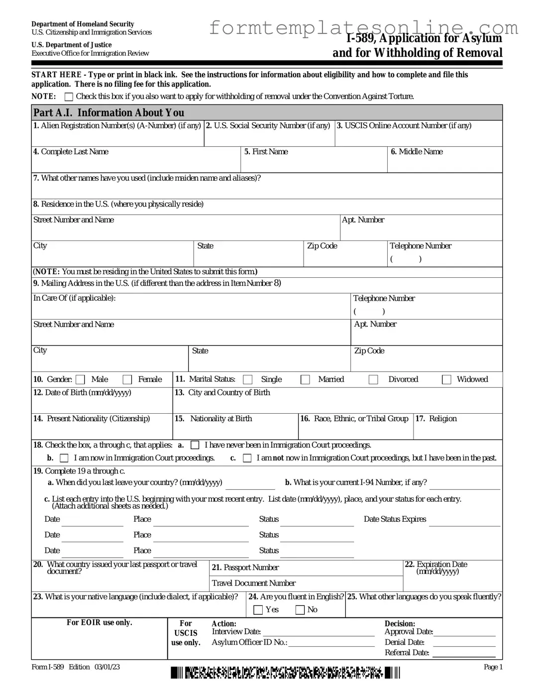 USCIS I-589 PDF Form