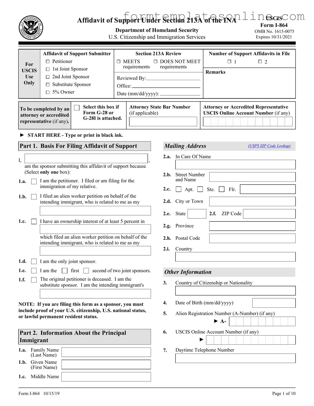 USCIS I-864 PDF Form