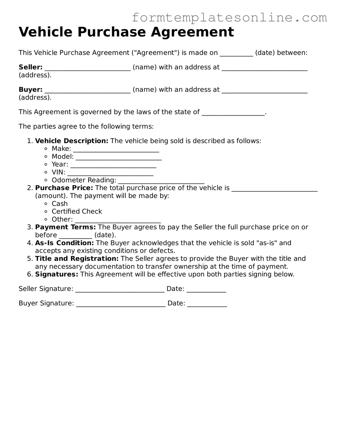 Attorney-Approved Vehicle Purchase Agreement Template