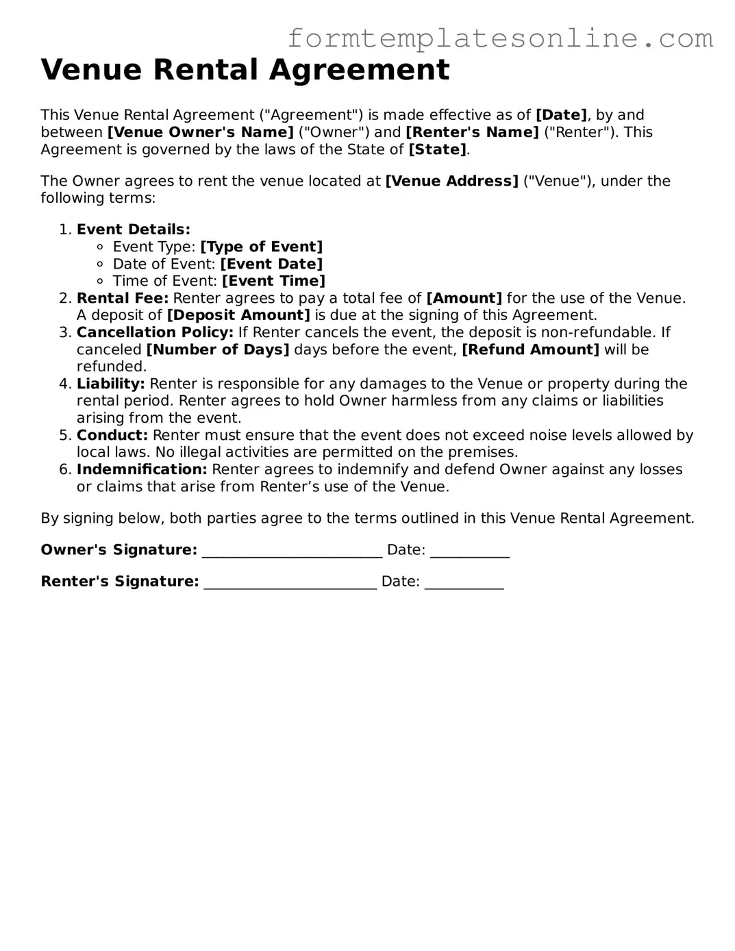 Attorney-Approved Venue Rental Agreement Template