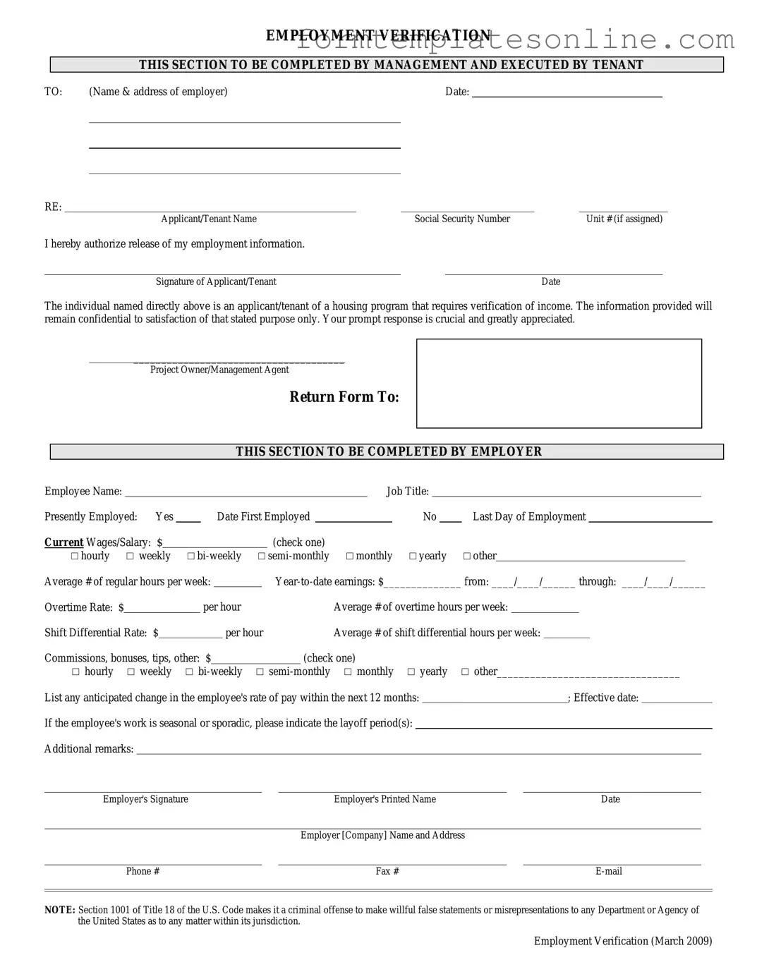 Employment verification form PDF Form