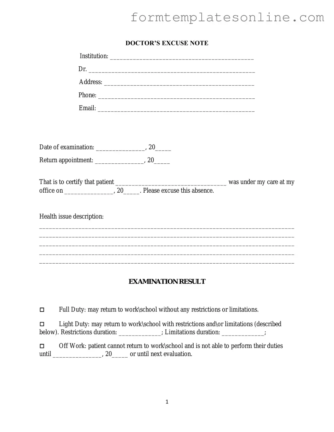 Doctors Excuse Note PDF Form