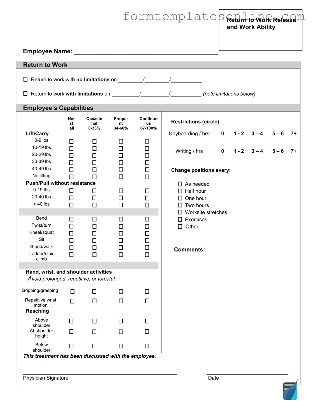 Work Release PDF Form
