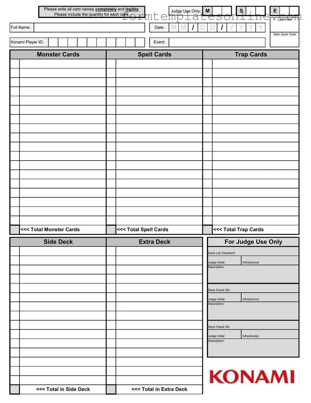 Konami Decklist PDF Form